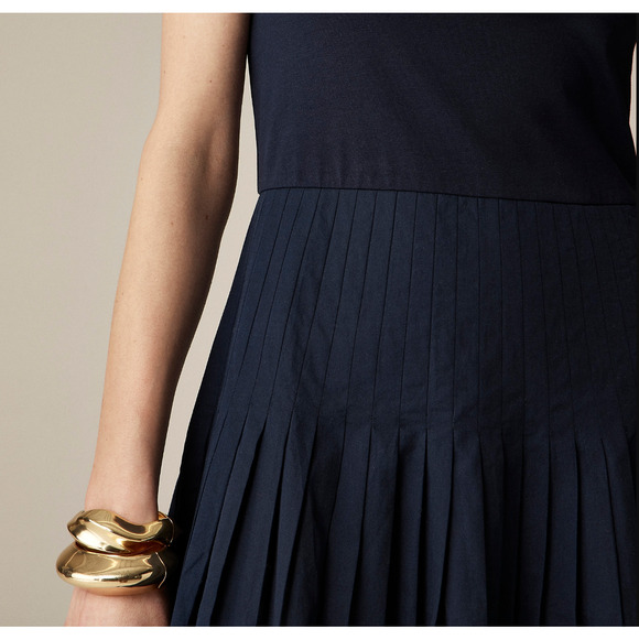 J.Crew Pintuck Mixy Dress Stretch Cotton Midi A line Minimalist Navy Small NWT - Picture 3 of 13